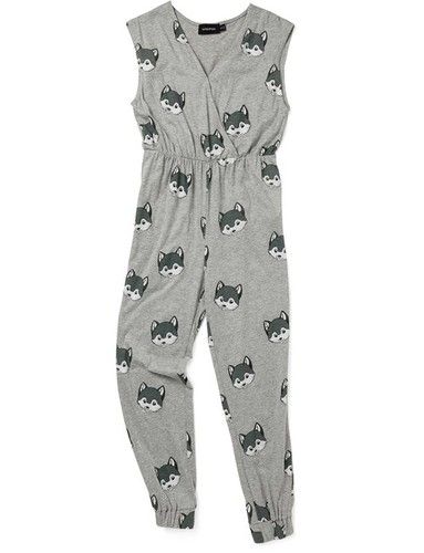 Grey Wolf Print Sleeveless Jumpsuit Nightwear