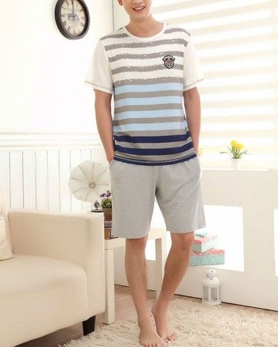 New Striped Pattern Casual Men Nightwear Sets