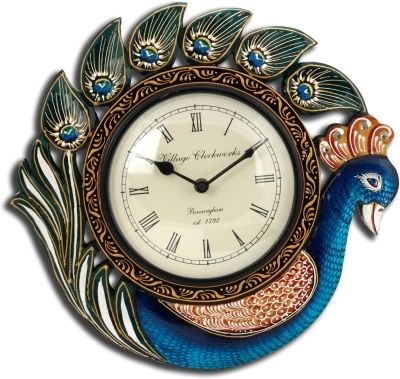 Beautiful Indian Handicraft Clock With Painting - Peacock (6")