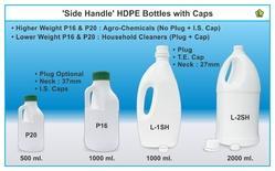 Side Handle Plastic Bottle - 500 ml, 1000 ml, 2000 ml Sizes | Induction Seal Wad, Plug, Cap, Ideal for Floor Cleaners, Detergents, Pesticides, General Purpose Liquids