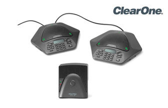 Two connected VoIP conferencing phones