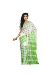 Handloom White And Green Art Silk Saree