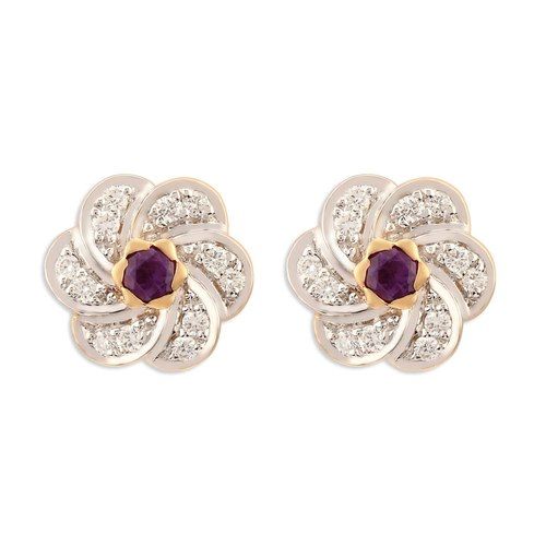 Yellow Gold Diamond Amethyst Stud Earrings