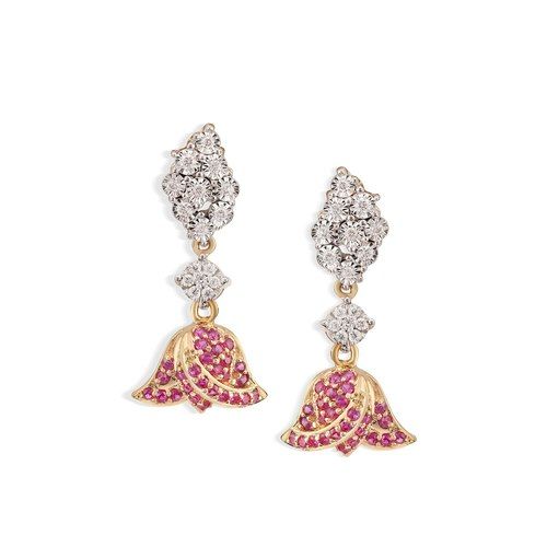 Yellow Gold Diamond And Ruby Drop Earrings