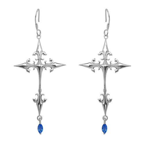 Silver Cross Earring With Iolite