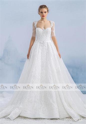 D55692-1Z 1/2 Sleeve Sweetheart Neckline Beaded Belt Applique Empire Gown