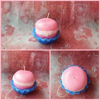 Decorative Pink Macaron In Blue Tart Candles