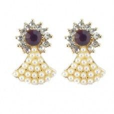 Flower Theme Stud Earrings With Pearls And Cz Stones