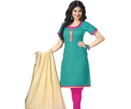 Dark Green and Pink Semistitched Salwar Suit