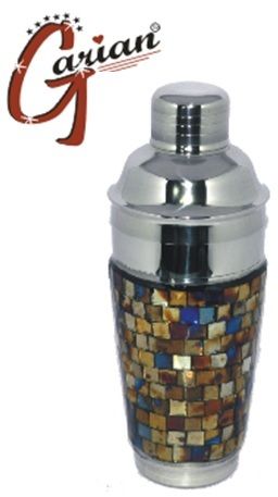 Handcrafted Stainless Steel Cocktail Shaker With Antique Gold Mosaic Finish