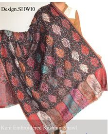 Kashmiri Kani Black Leaf Shawl