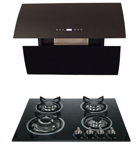 HW011 Plus HW016 Black Glass Chimney 90cm Plus 4 Burner Hob