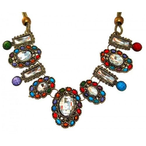 Elegant Multi-Coloured stones with Crystal Necklace