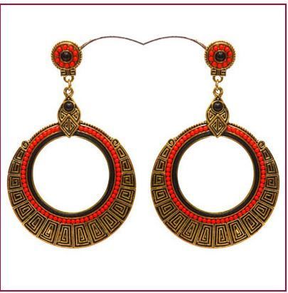 Orange and Golden Big Round Dangler Earrings