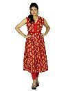 Red Printed Sleeveless Kurta