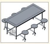 Canteen Table - Stainless Steel Frame with S.S. Stools, 6 Seater and 8 Seater Options for Easy Floor Cleaning