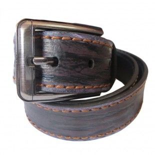 Double Stitched Black Burnt Leather Belt