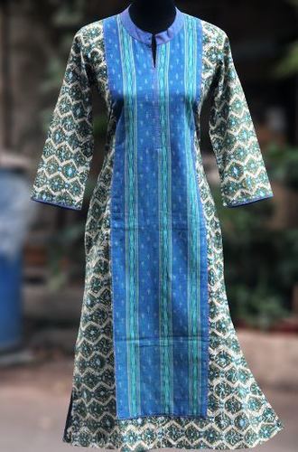 कुर्ता - इकत ब्लू और योक