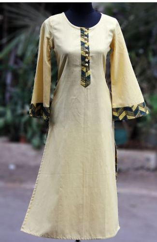 लॉन्ग कुर्ता - कैनरी और बेल स्लीव्स