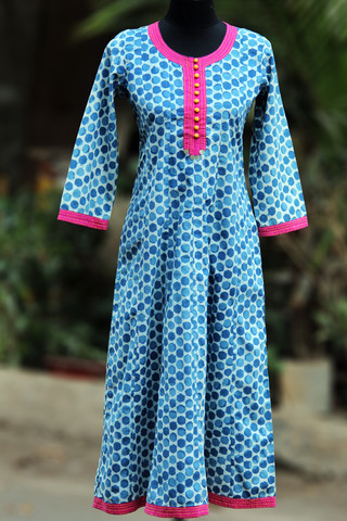 Long Kurta - Indigo+Pink and Potli