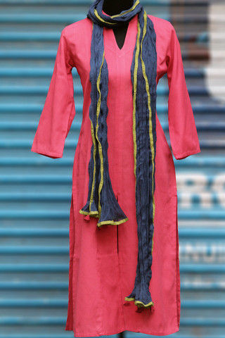 Long Kurta - Peach and Linen+Cotton