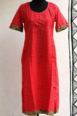 Long Kurta - Red And Polka