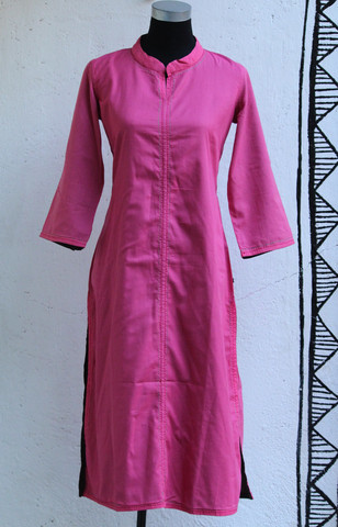 लंबा कुर्ता - रिवर्सिबल और गुलाबी+ब्राउन