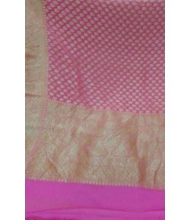 Pink Rose Handloom Banarasi Chiffon Saree