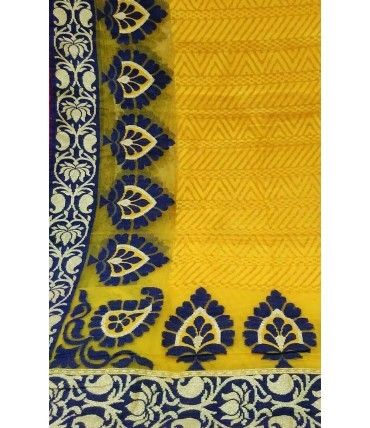 Yellow Pure Handloom Banarasi Dupion Net Saree