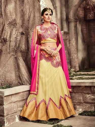 Beige And Pink Fashionable Indian Lehenga Choli