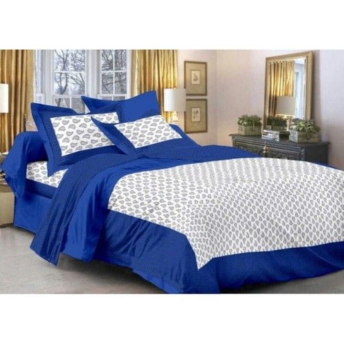 Blue Color Boota Print Jaipuri Bedsheet With Two Pillow Covers