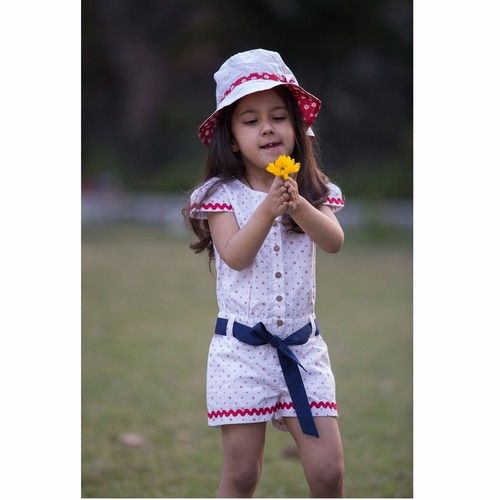 Organic Cotton Printed Girl's Cape Sleeve Summer Jumpsuit