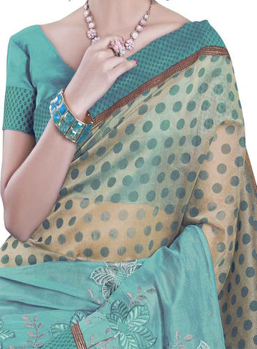 Beige And Blue Coloured Chanderi Saree