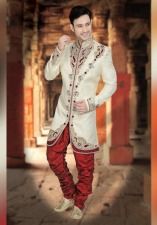 Beige Brocade Men Indo Western