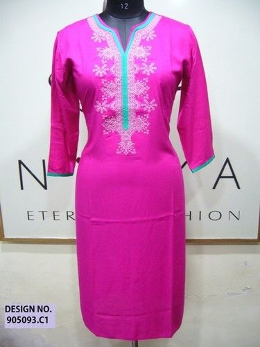 Rayon Single Thread Embroidery Kurti