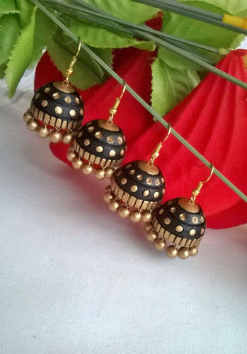 Black And Gold Terracotta Jhumka