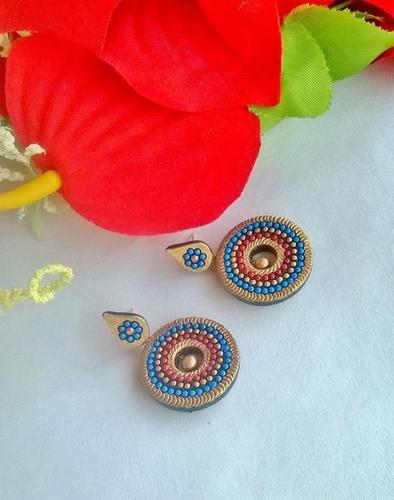 Steel Swirling Blue Handmade Terracotta Earrings Set