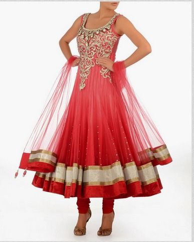 Coral Color Bridal Long Anarkali Salwar Kameez