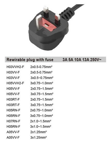 BS Fused Plug Cord with H05VV-F 3*1.5mm2*3.04m Power Cable