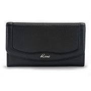 Black Genuine Leather Flap Womens Wallet