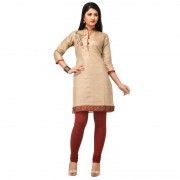 Womens Beige Exclusive Ghicha Tussar Embroidered Kurti