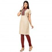Womens Beige Front Embroidered Long Kurti