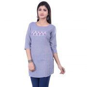 Womens Blue Embroidered Cotton Tunic