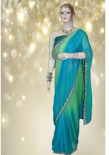 Chiffon Blue And Green Saree