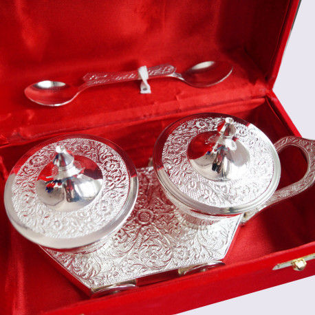 Brass Two Bowls Trolley Set Silver