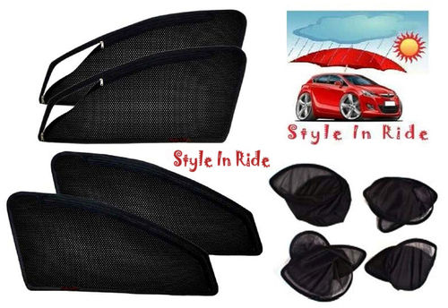 Nylon Polyester Mesh Style In Ride Foldable & Zipper Magnetic Car Sun Shades - Set Of 4