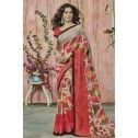 Georgette Printed Saree In Pink Peach And Grey Colour