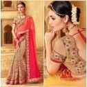 Thrilling Red and Beige Patch Border Designer Wedding Saree