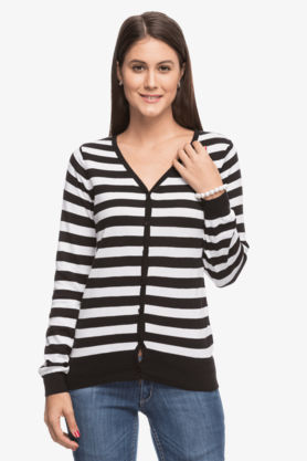 Women Striped V-Neck Cardigan