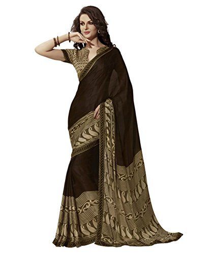 Brown Georgette Printed Saree